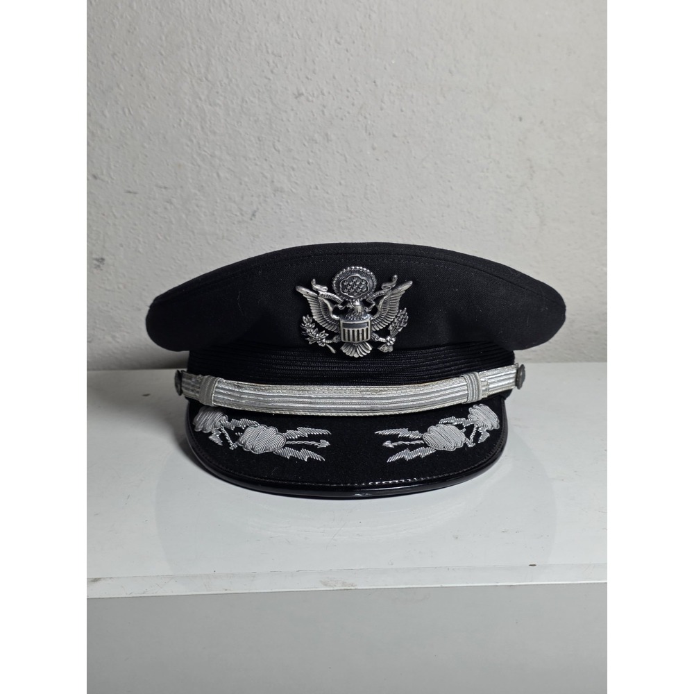 Vintage US Air Force Officer Dress Visor Cap 6 7/8 Bernard Cap Co -  Black